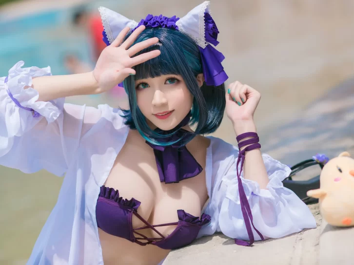 【cosplay】Tomoyo酱 –  碧蓝 柴郡泳装 [18P-359MB]